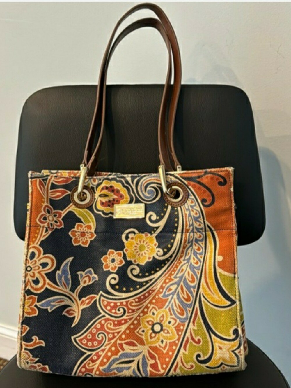 Spartina 449 Paisley Tote in Navy, Orange, Yellow, Brown